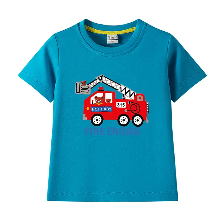 2022 Kids Fire Engine T-Shirt Orange Cotton Round Neck Short Sleeve — feature 11
