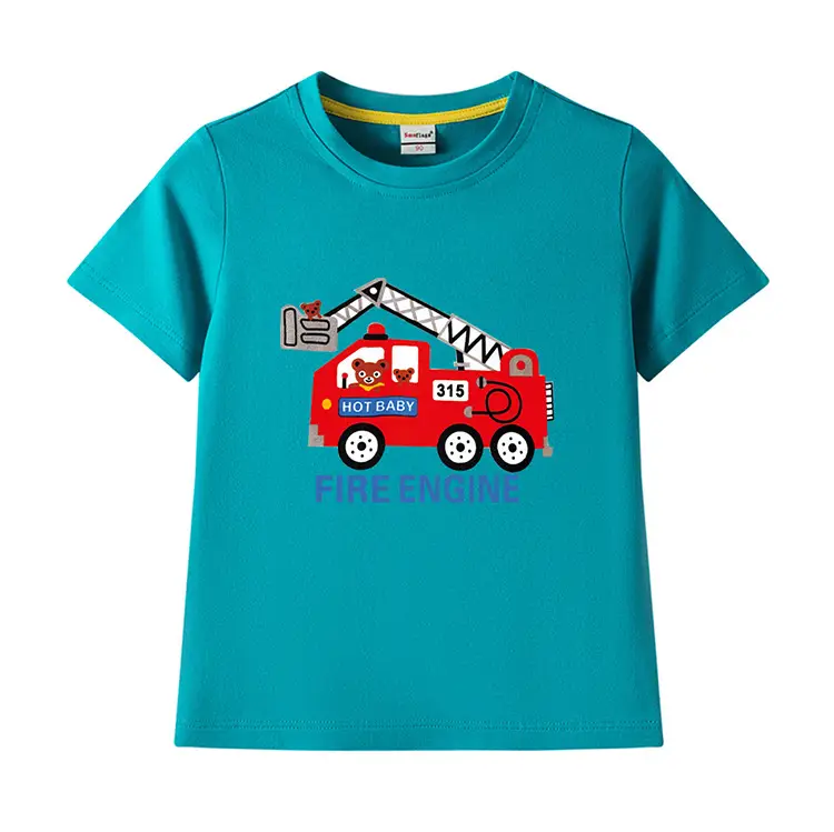 2022 Kids Fire Engine T-Shirt Orange Cotton Round Neck Short Sleeve — feature 12