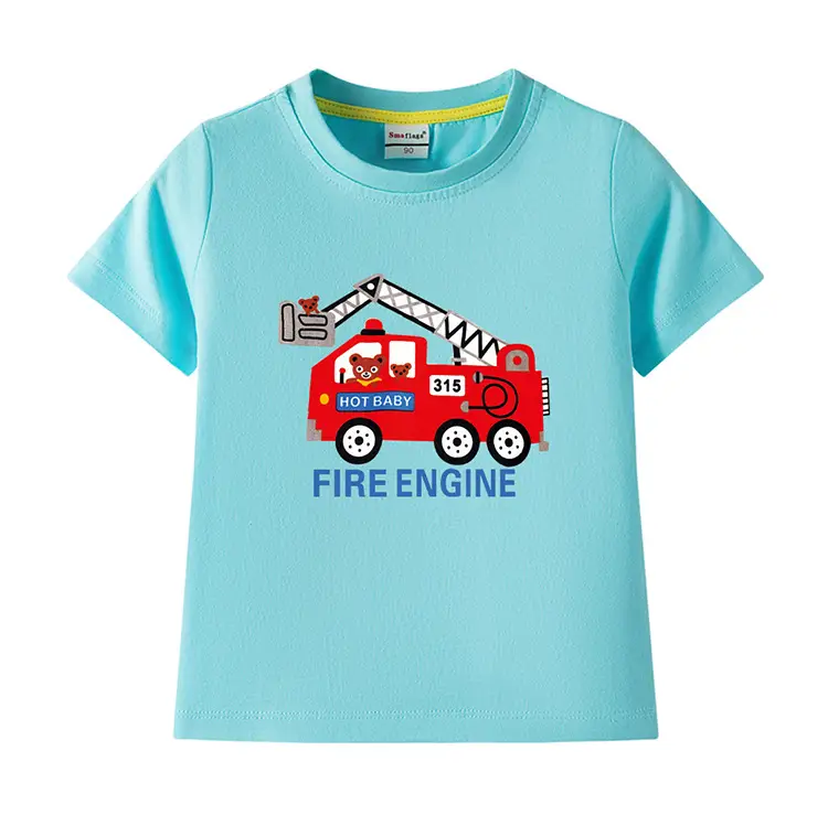 2022 Kids Fire Engine T-Shirt Orange Cotton Round Neck Short Sleeve — feature 13