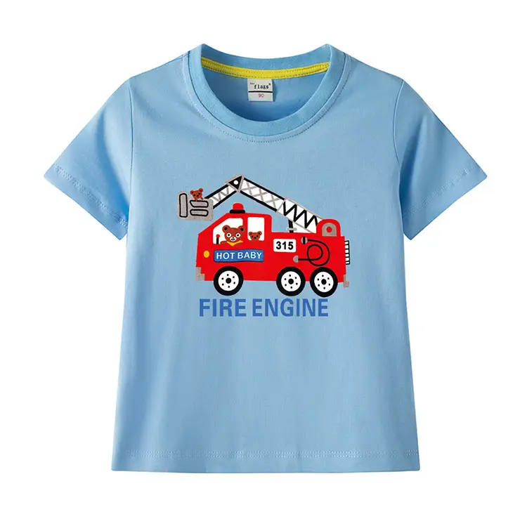 2022 Kids Fire Engine T-Shirt Orange Cotton Round Neck Short Sleeve — feature 14