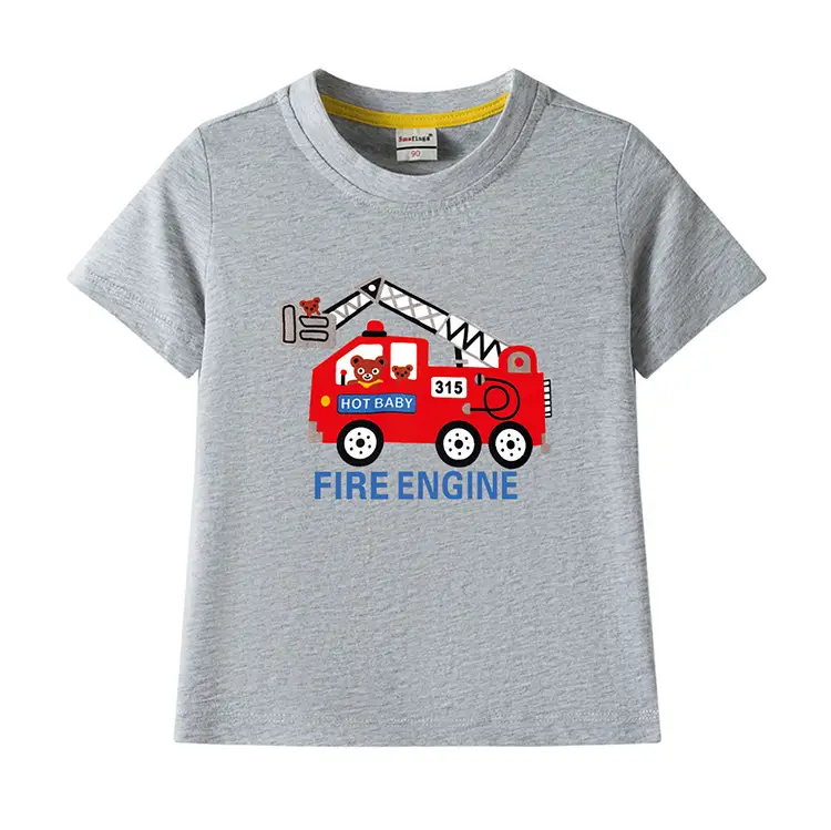 2022 Kids Fire Engine T-Shirt Orange Cotton Round Neck Short Sleeve — feature 15