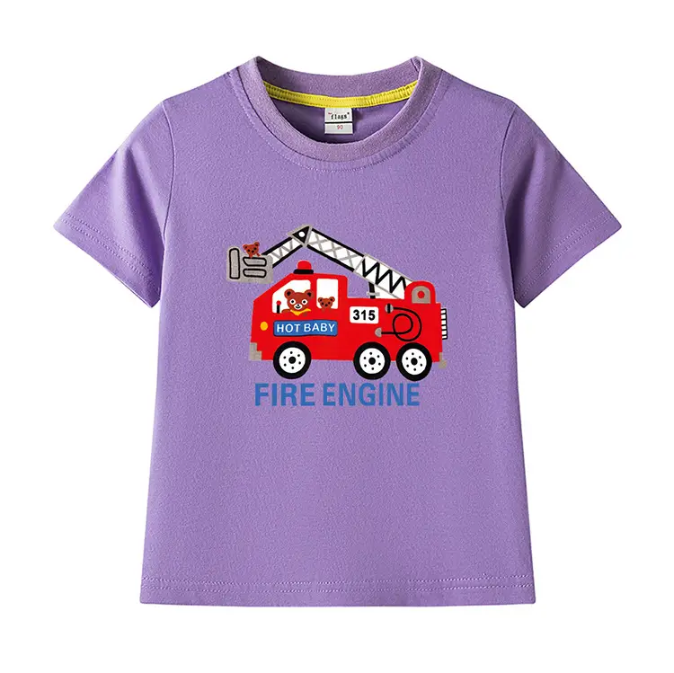 2022 Kids Fire Engine T-Shirt Orange Cotton Round Neck Short Sleeve — feature 16
