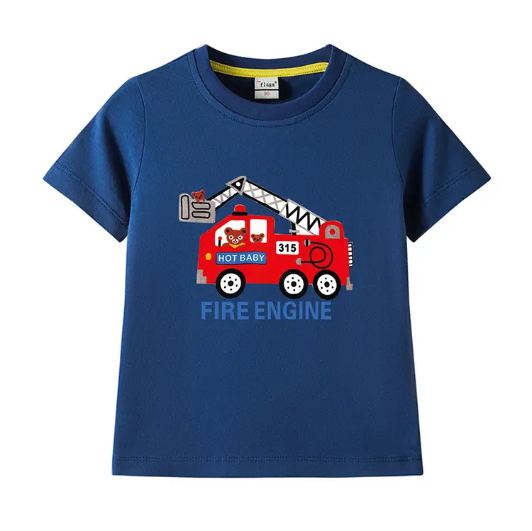 2022 Kids Fire Engine T-Shirt Orange Cotton Round Neck Short Sleeve — feature 17
