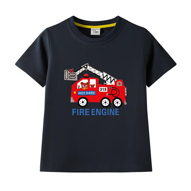 2022 Kids Fire Engine T-Shirt Orange Cotton Round Neck Short Sleeve — feature 18