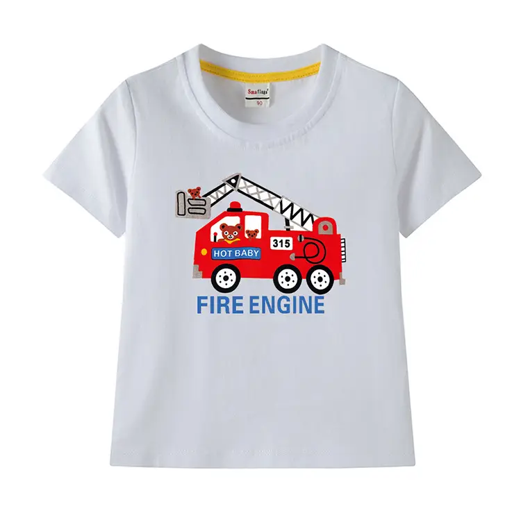 2022 Kids Fire Engine T-Shirt Orange Cotton Round Neck Short Sleeve — feature 2