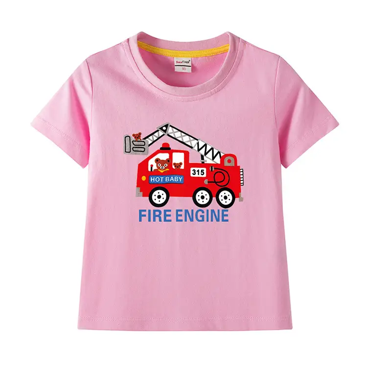 2022 Kids Fire Engine T-Shirt Orange Cotton Round Neck Short Sleeve — feature 3