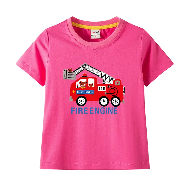 2022 Kids Fire Engine T-Shirt Orange Cotton Round Neck Short Sleeve — feature 4