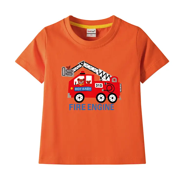 2022 Kids Fire Engine T-Shirt Orange Cotton Round Neck Short Sleeve — feature 6