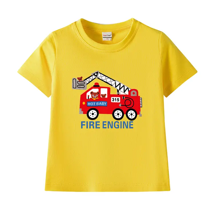 2022 Kids Fire Engine T-Shirt Orange Cotton Round Neck Short Sleeve — feature 7