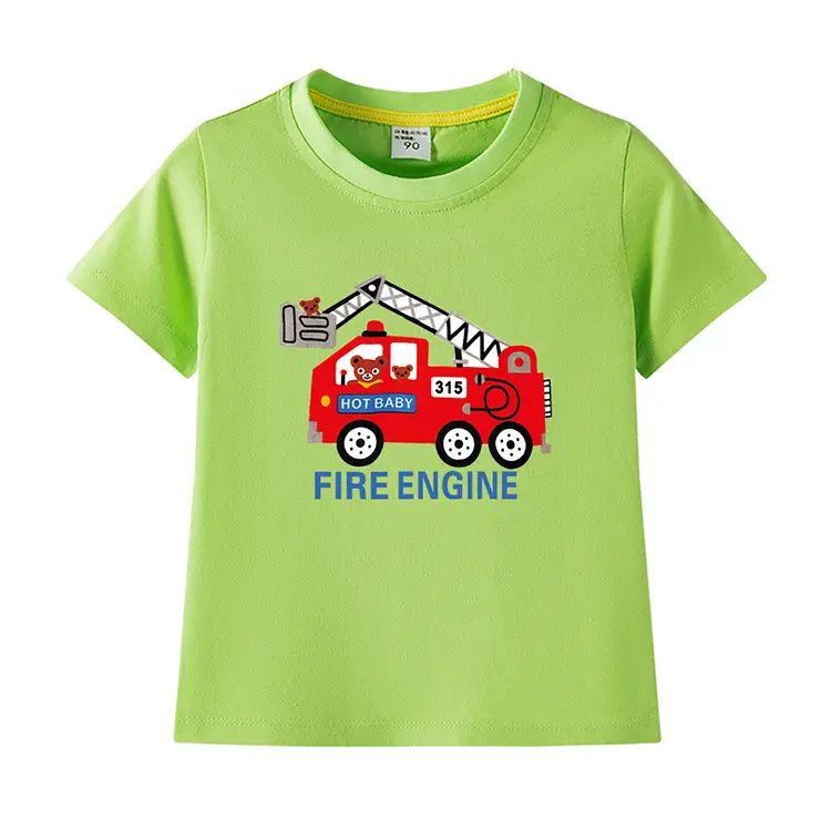 2022 Kids Fire Engine T-Shirt Orange Cotton Round Neck Short Sleeve — feature 8