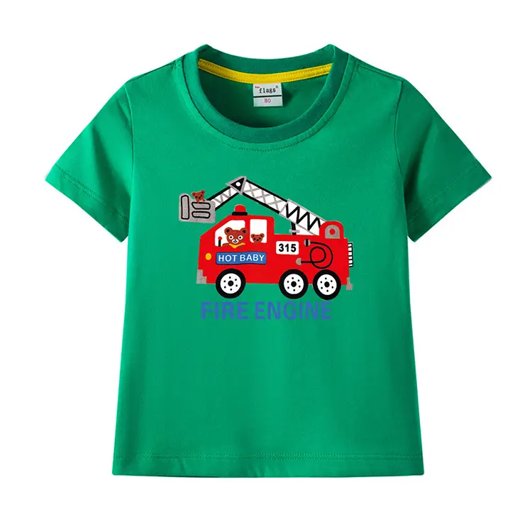 2022 Kids Fire Engine T-Shirt Orange Cotton Round Neck Short Sleeve — feature 9