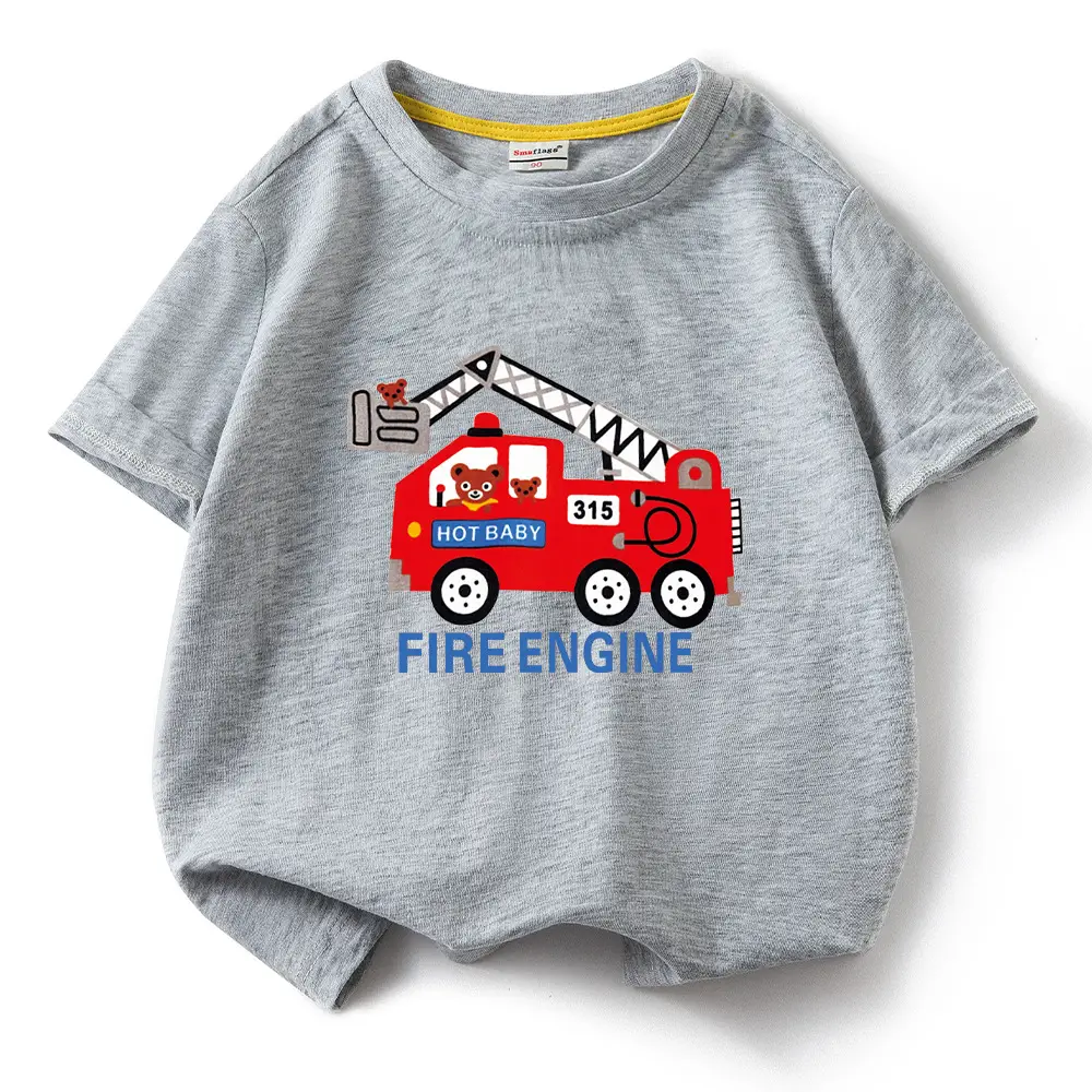 2022 Kids Fire Engine T-Shirt Orange Cotton Round Neck Short Sleeve - Image 14