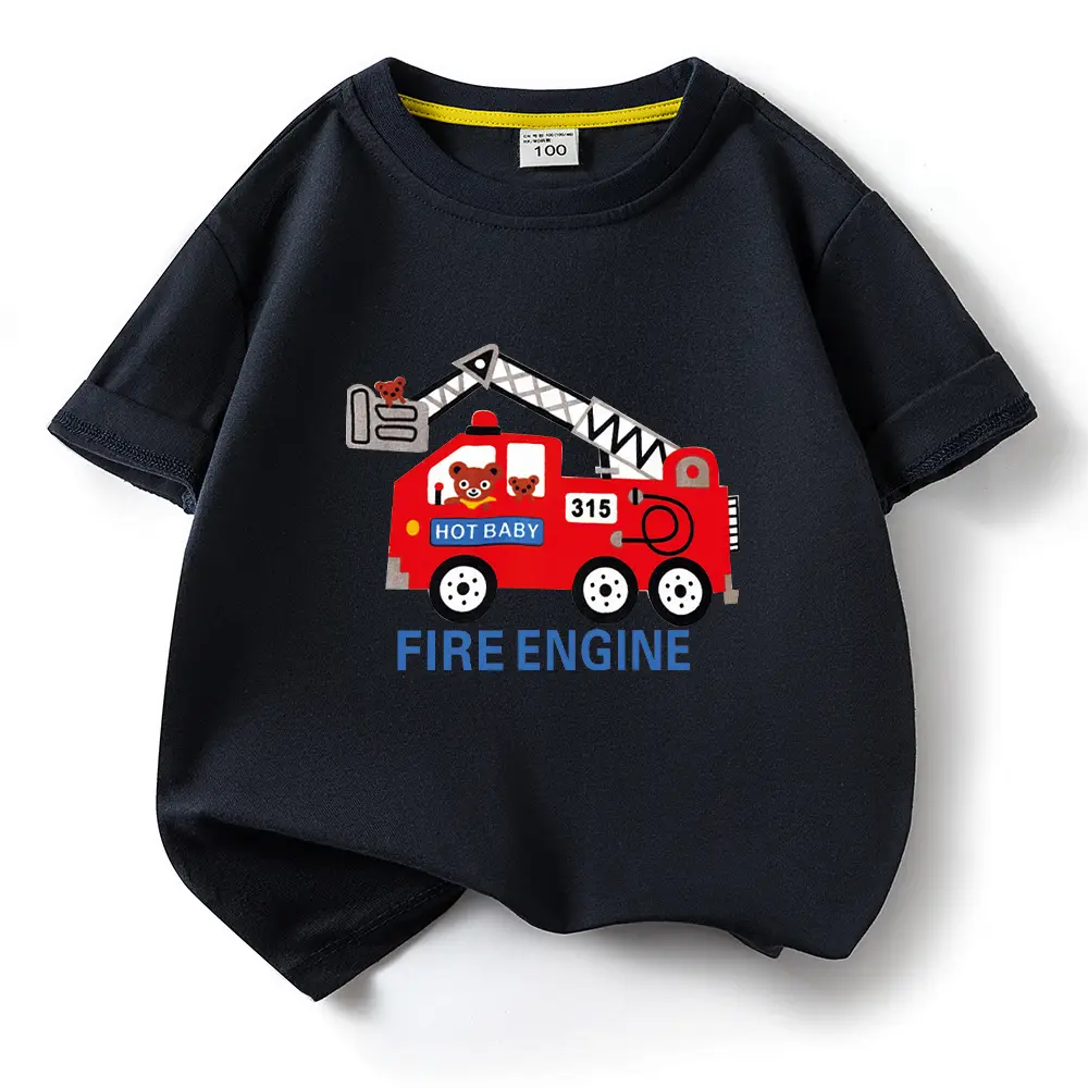 2022 Kids Fire Engine T-Shirt Orange Cotton Round Neck Short Sleeve - Image 17