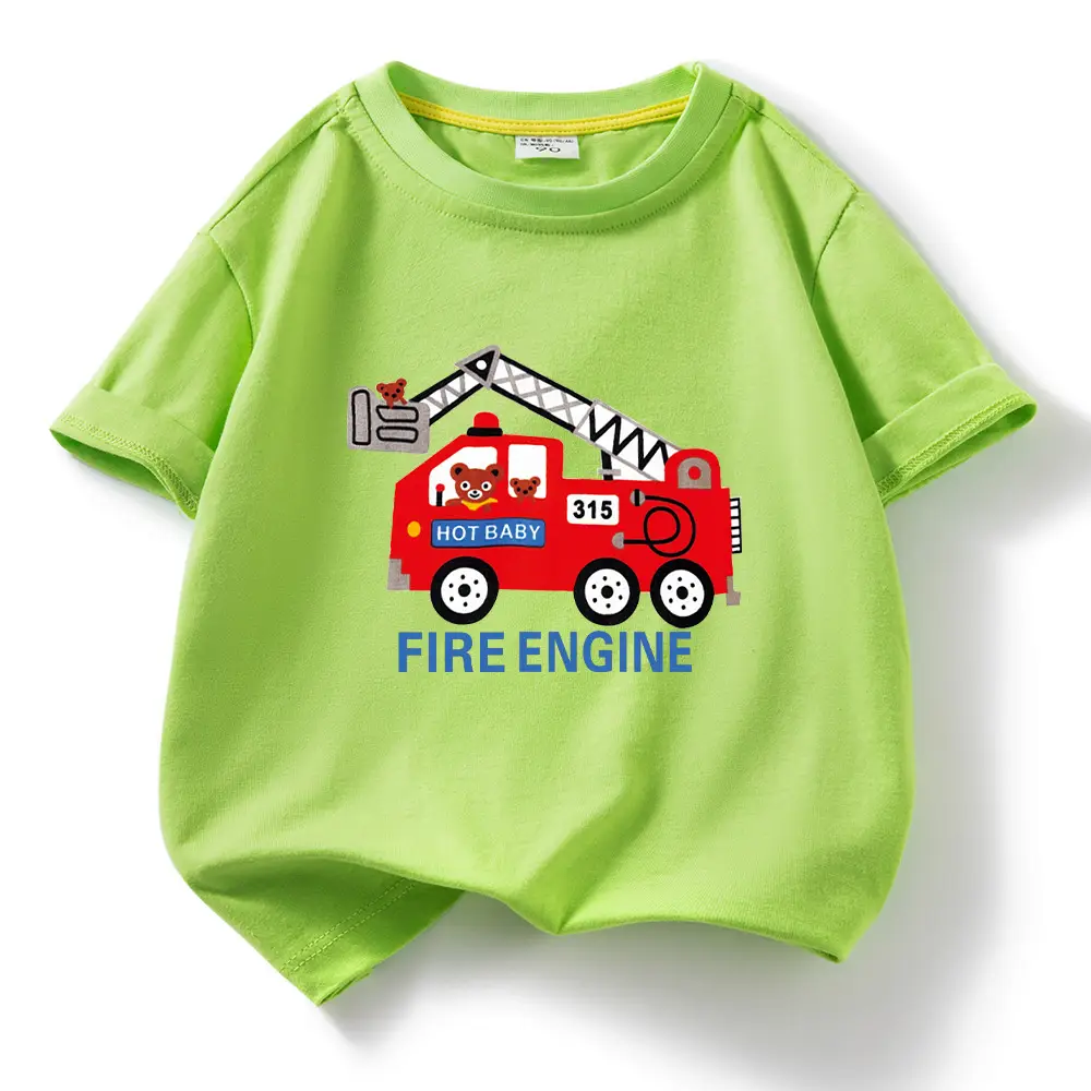 2022 Kids Fire Engine T-Shirt Orange Cotton Round Neck Short Sleeve - Image 7