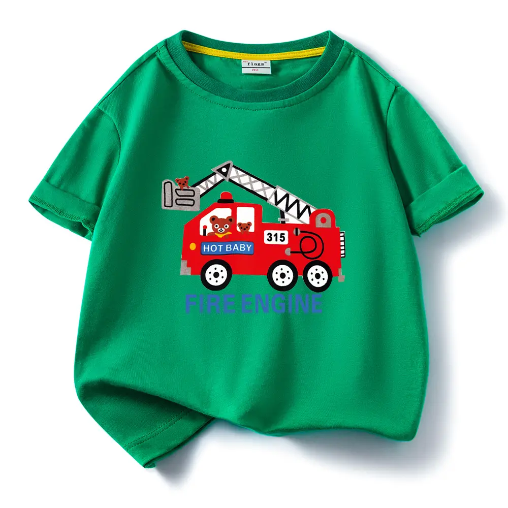 2022 Kids Fire Engine T-Shirt Orange Cotton Round Neck Short Sleeve - Image 8