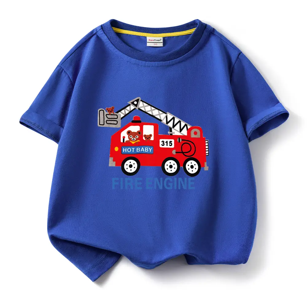 2022 Kids Fire Engine T-Shirt Orange Cotton Round Neck Short Sleeve - Image 9