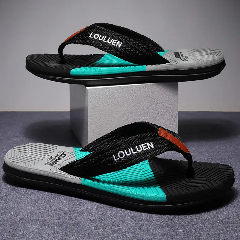 Men's High-End Non-Slip Flip Flops Navy Orange