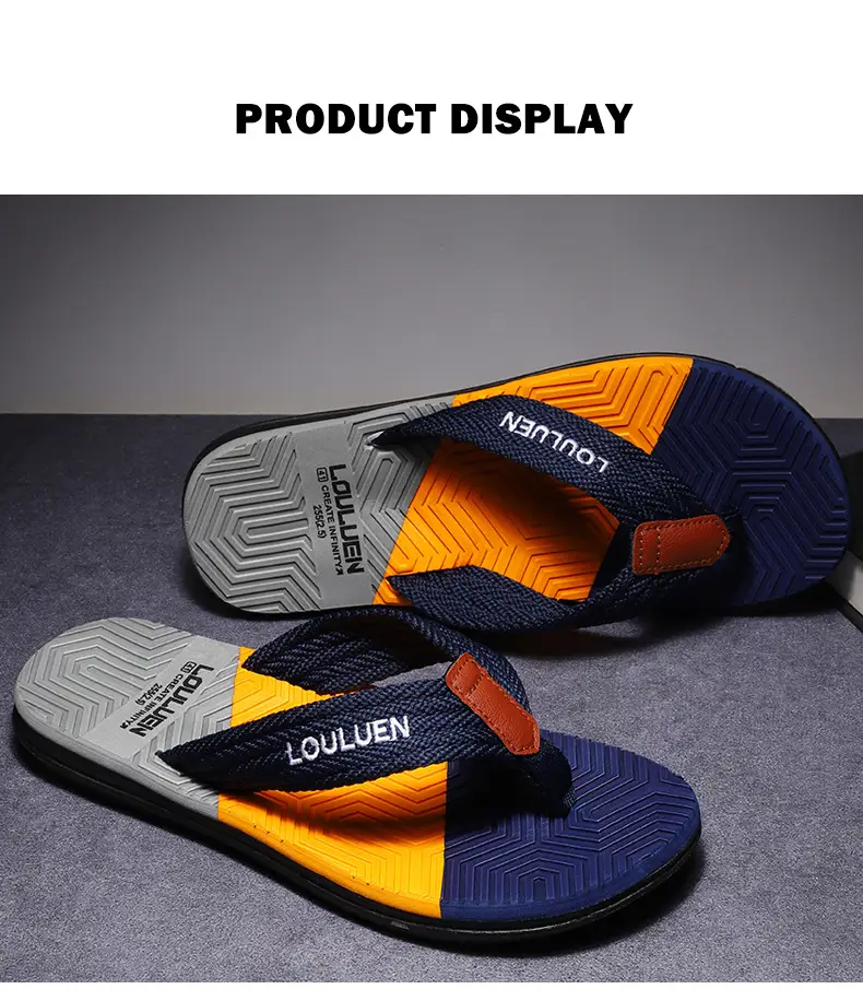 Men's High-End Non-Slip Flip Flops Navy Orange — feature 10