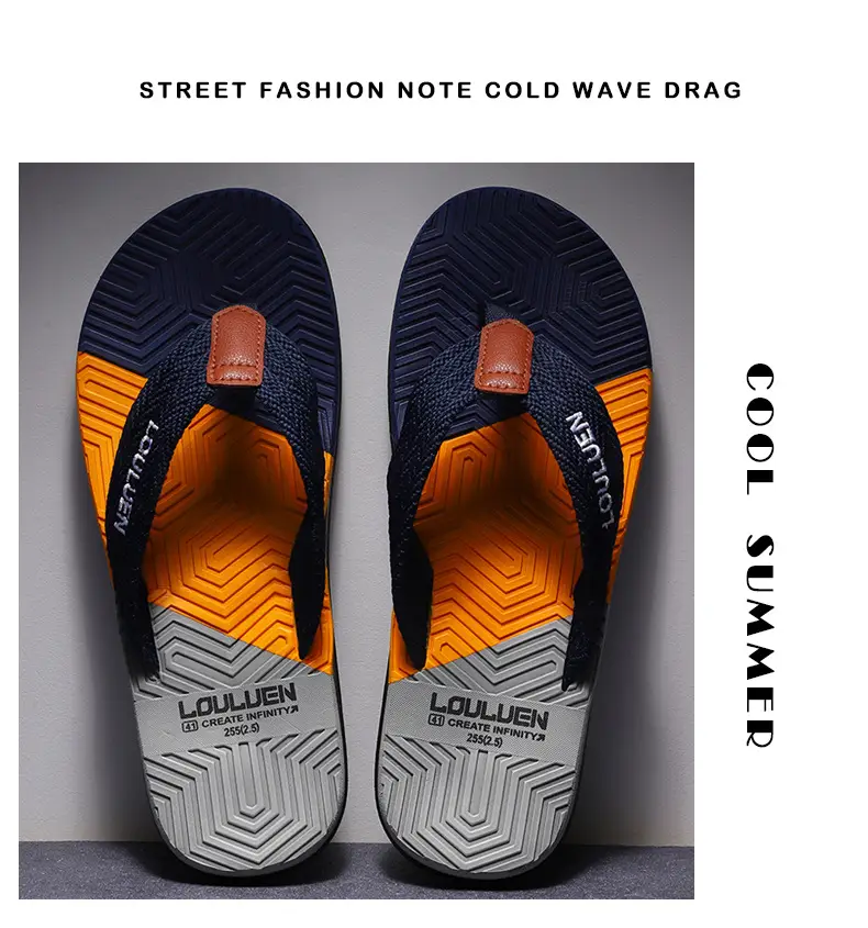 Men's High-End Non-Slip Flip Flops Navy Orange — feature 11