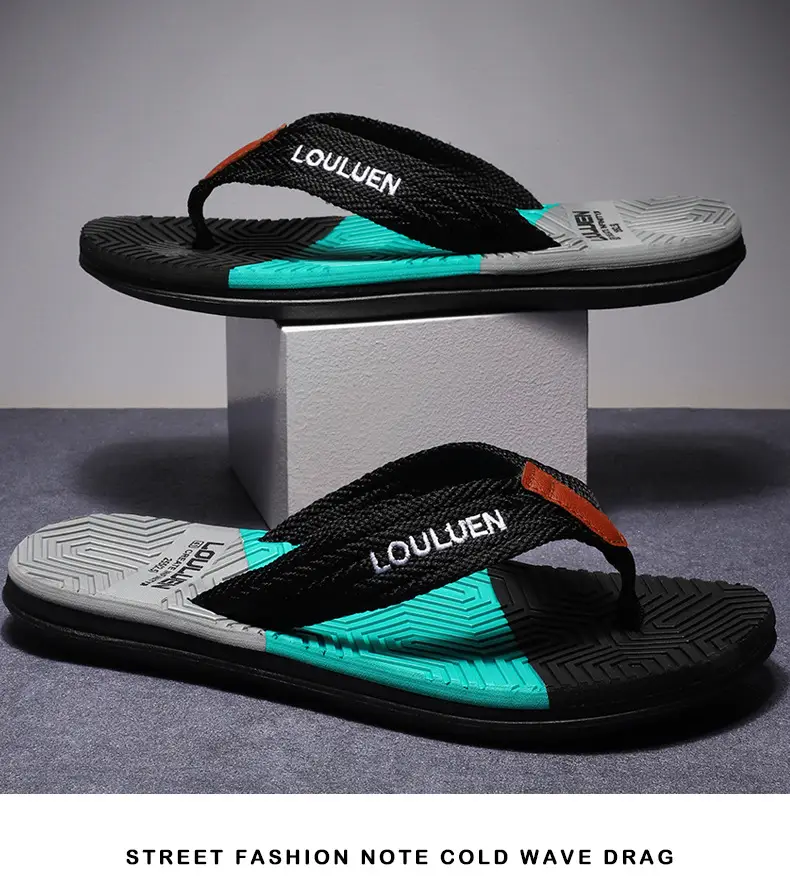 Men's High-End Non-Slip Flip Flops Navy Orange — feature 12