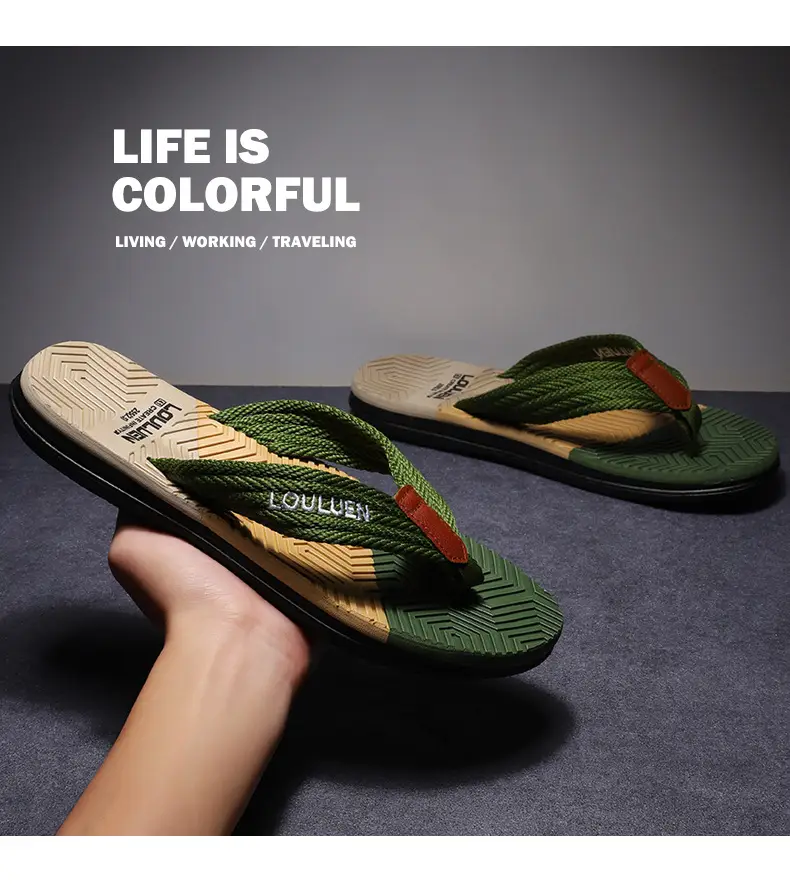 Men's High-End Non-Slip Flip Flops Navy Orange — feature 15
