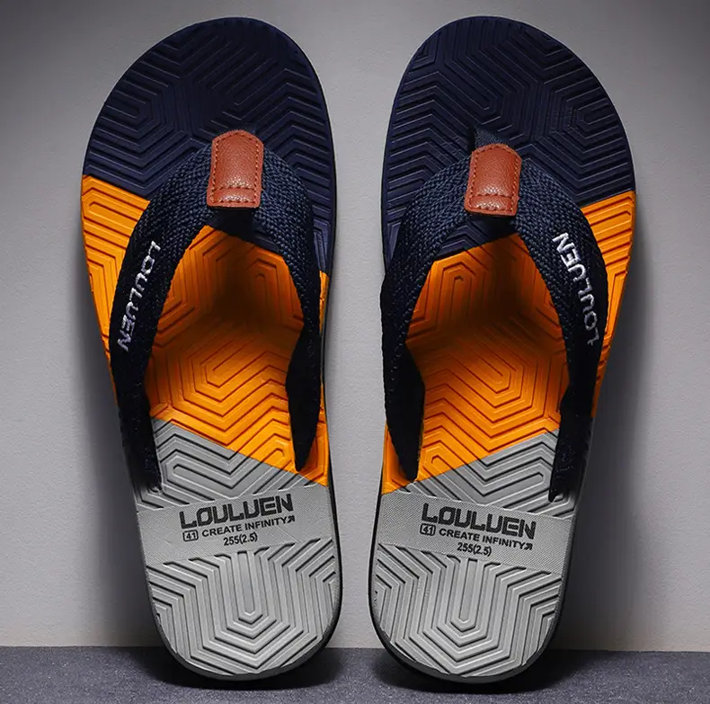 Men's High-End Non-Slip Flip Flops Navy Orange — feature 4