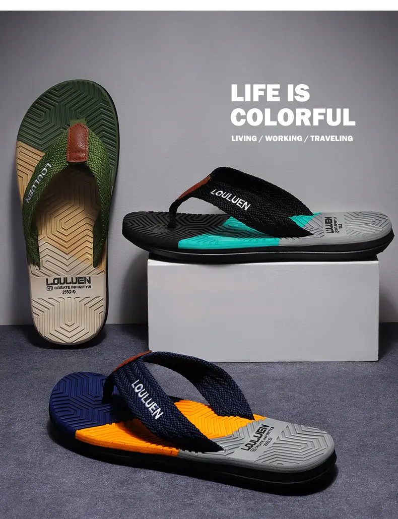 Men's High-End Non-Slip Flip Flops Navy Orange — feature 5