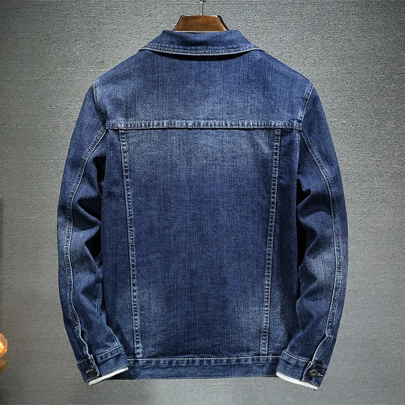 Men's Dark Blue Stretch Denim Jacket Casual Spring