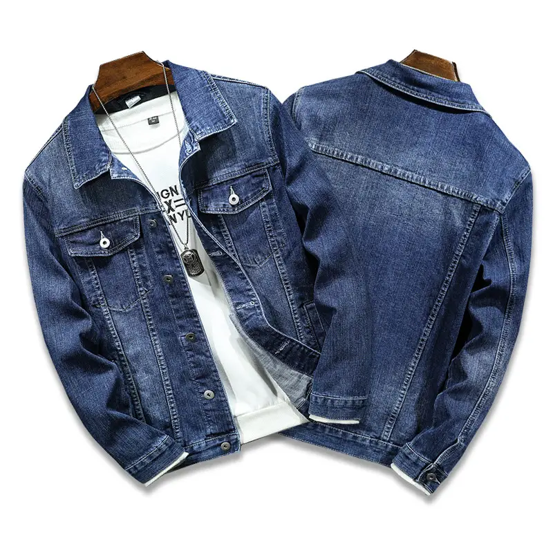 Men's Dark Blue Stretch Denim Jacket Casual Spring