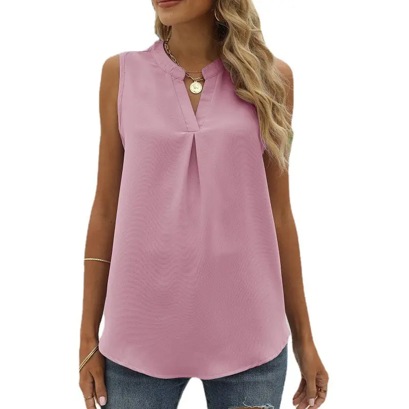 Women's Sleeveless V-Neck Chiffon Shirt Light Blue - Image 5