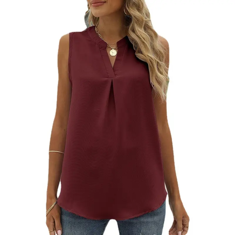 Women's Sleeveless V-Neck Chiffon Shirt Light Blue - Image 6
