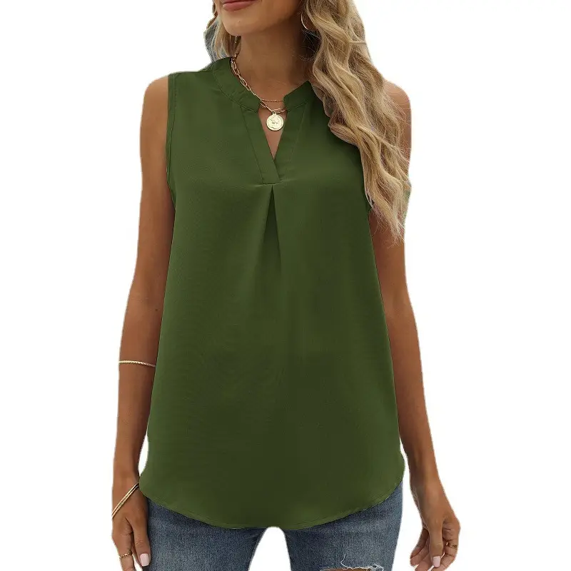 Women's Sleeveless V-Neck Chiffon Shirt Light Blue - Image 7