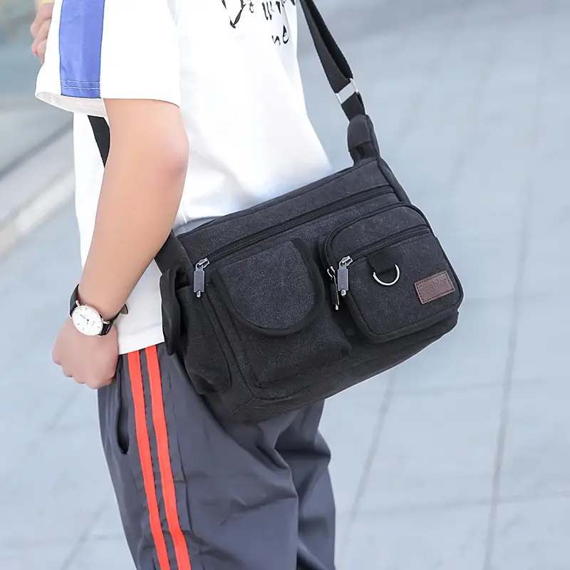 Men's Canvas Shoulder Bag Large Capacity Crossbody Travel Bag - Image 9