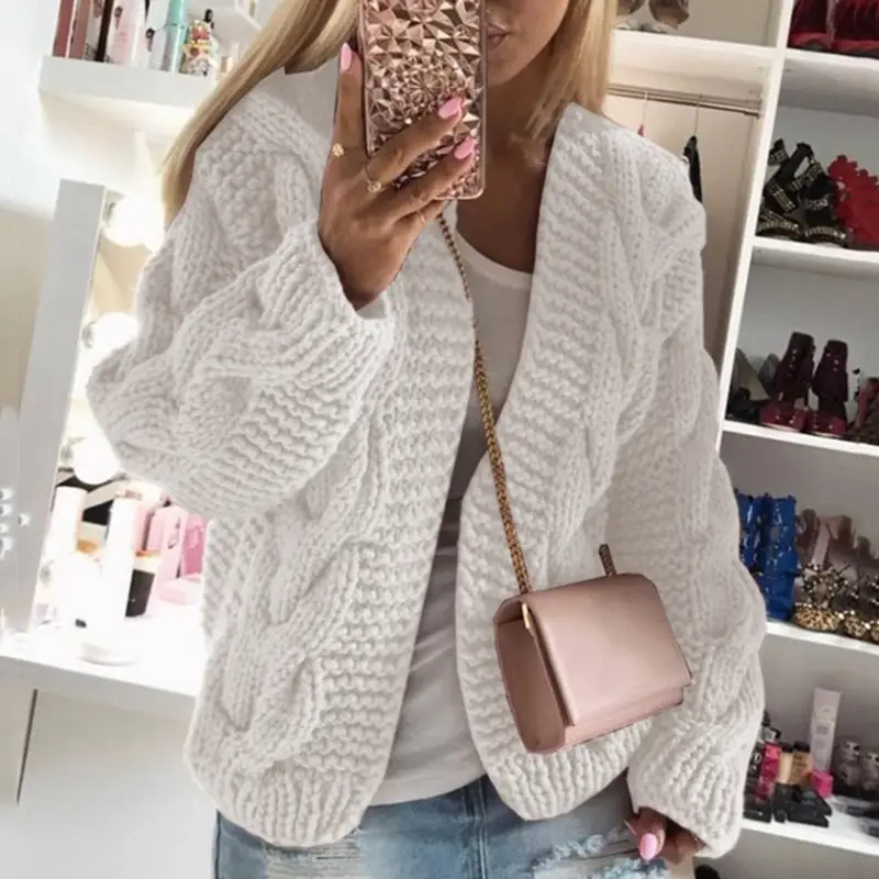 Women Chunky Cable Knit Sweater Winter Cardigan Top - Image 5