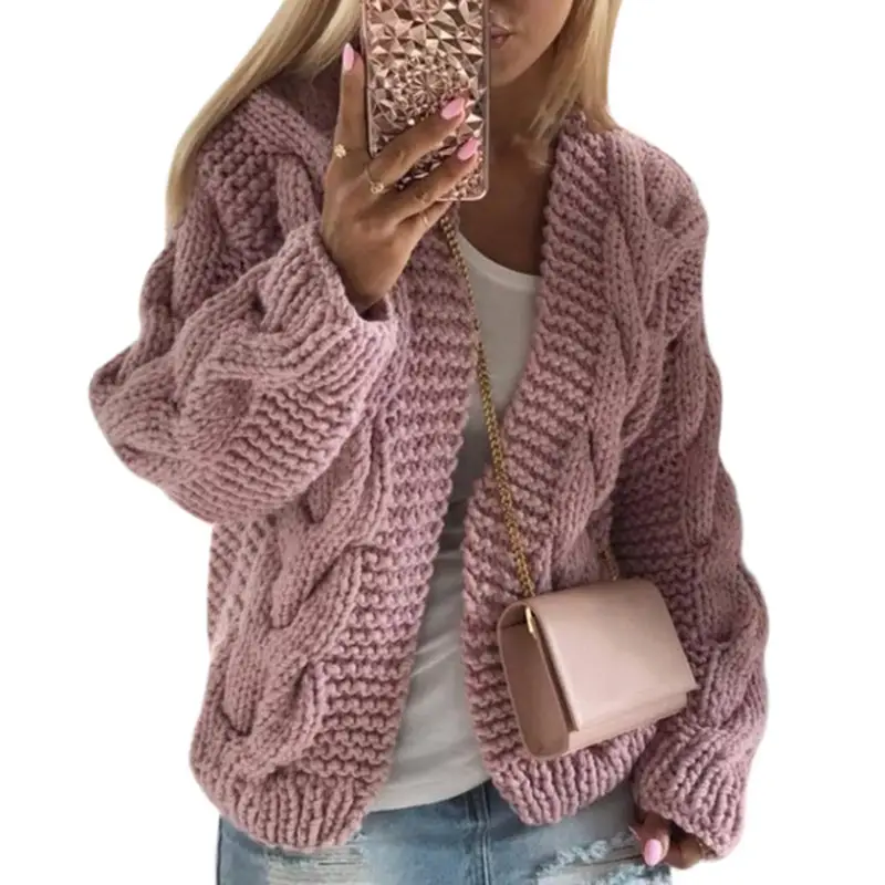 Women Chunky Cable Knit Sweater Winter Cardigan Top - Image 7