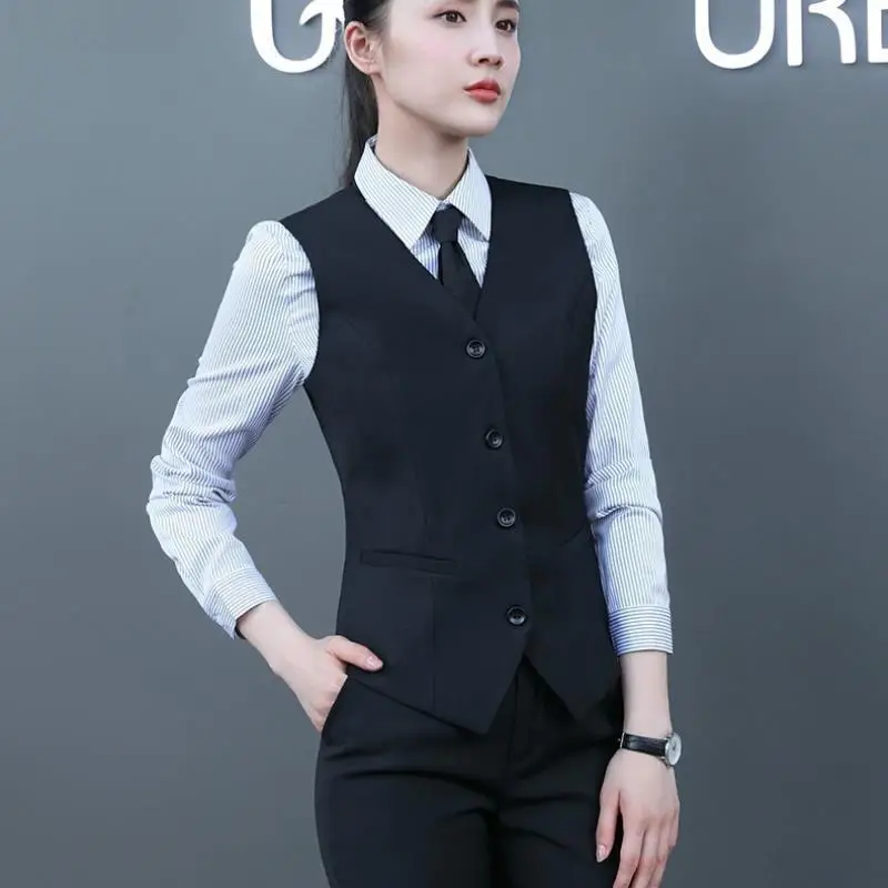 2024 Korean Style Women's Navy Blue Vest Suit - Image 4