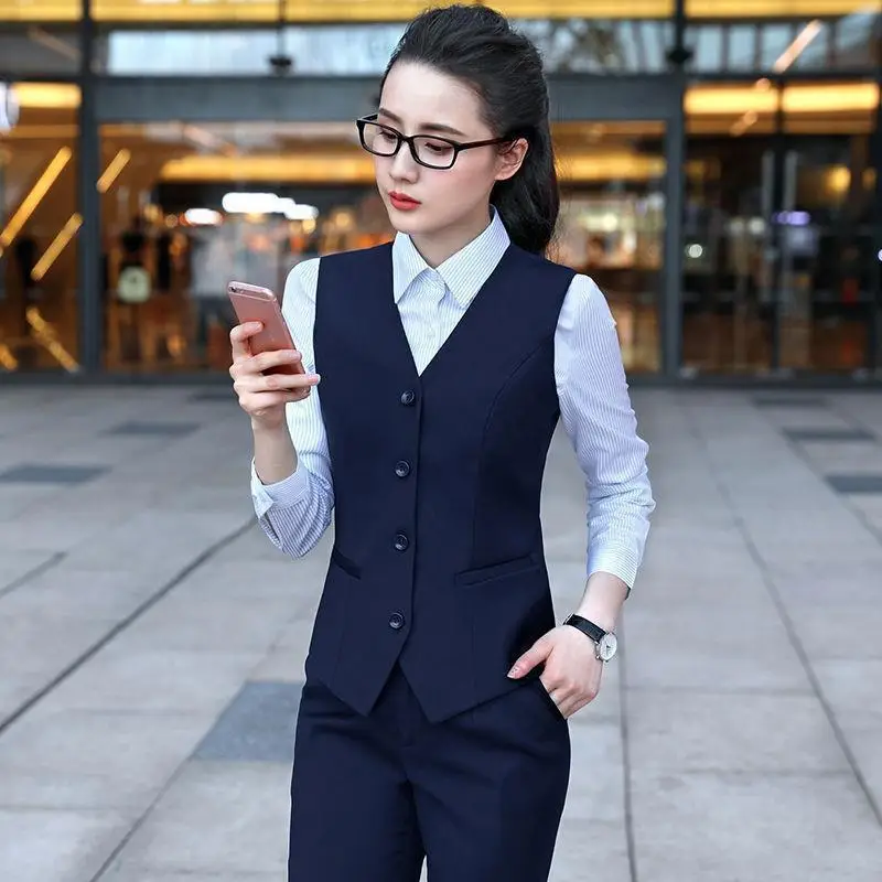 2024 Korean Style Women's Navy Blue Vest Suit - Image 5
