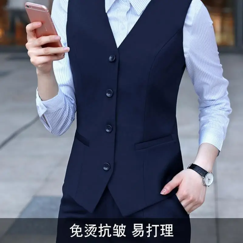 2024 Korean Style Women's Navy Blue Vest Suit - Image 2