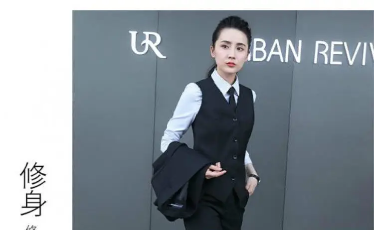2024 Korean Style Women's Navy Blue Vest Suit — feature 3