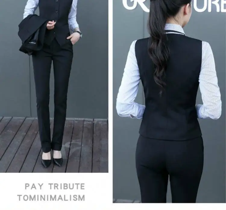2024 Korean Style Women's Navy Blue Vest Suit — feature 4