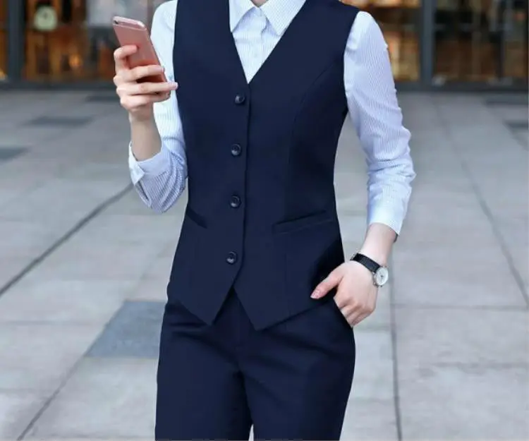 2024 Korean Style Women's Navy Blue Vest Suit — feature 6
