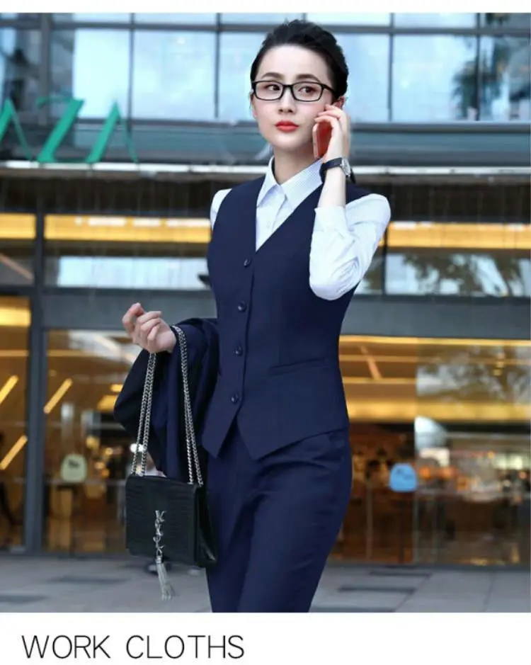 2024 Korean Style Women's Navy Blue Vest Suit — feature 7
