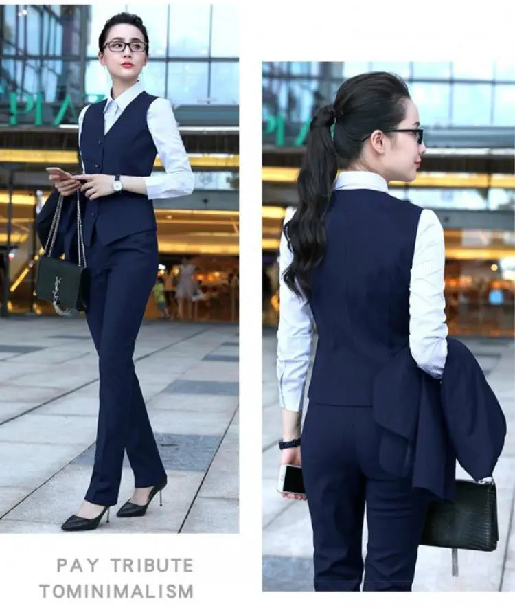 2024 Korean Style Women's Navy Blue Vest Suit — feature 8