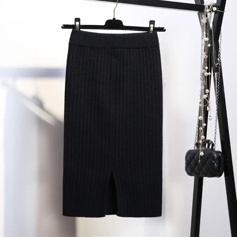 Women's Wool Split Knitted Skirt Mid-length Autumn Winter - Image 3