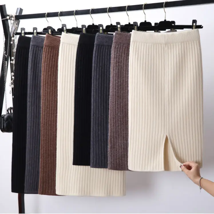 Women's Wool Split Knitted Skirt Mid-length Autumn Winter — feature 4