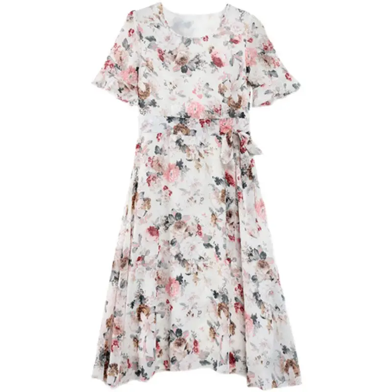 2021 Floral Slimming Dress Large Size Round Neck - Image 5