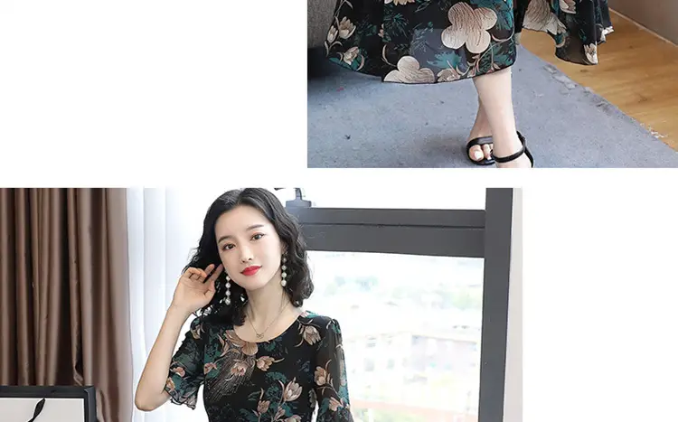 2021 Floral Slimming Dress Large Size Round Neck — feature 11