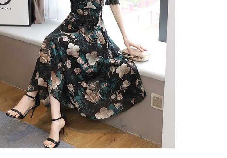 2021 Floral Slimming Dress Large Size Round Neck — feature 12