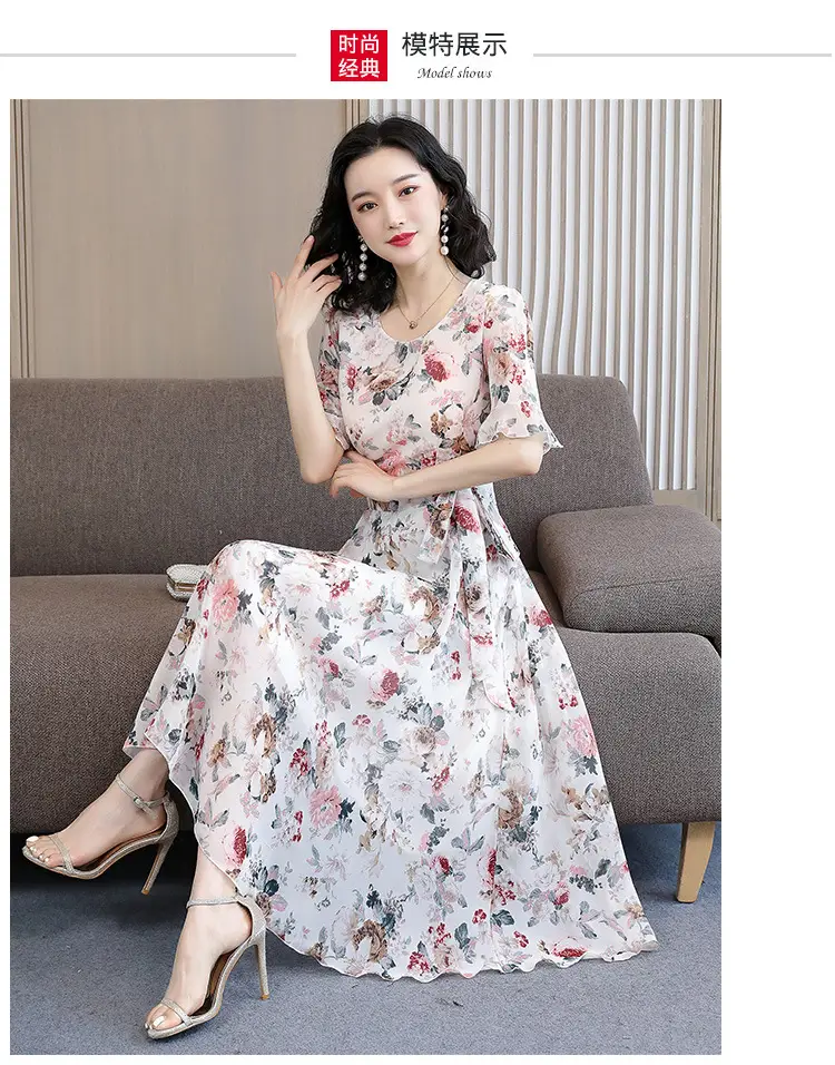 2021 Floral Slimming Dress Large Size Round Neck — feature 4