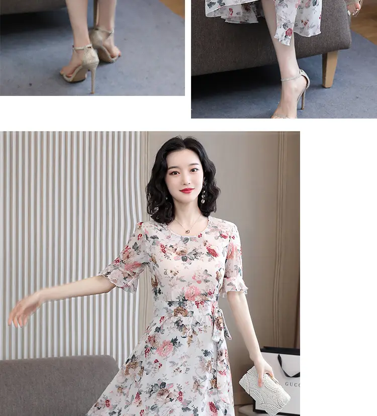 2021 Floral Slimming Dress Large Size Round Neck — feature 6